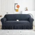 Soft Elastic Bubble Cloth Universal Sofa Cover Breathable Thick Slipcover Protector 3+1+1=5 seater. 