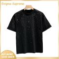 Enigma- Men Rhinestone Design T-shirt Stylish Rhinestone Summer Couple T-shirt Plus Size Loose Fit Unisex Top Fashion Trend Lightweight Shirt. 