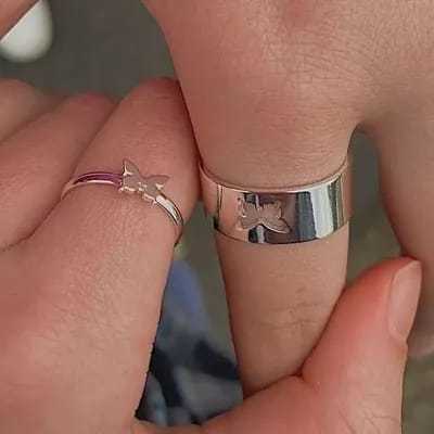 Trendy Butterfly Rings for Men & Women - Lover Pack of 2 Open Adjustable Rings for Couples - Couples Ring