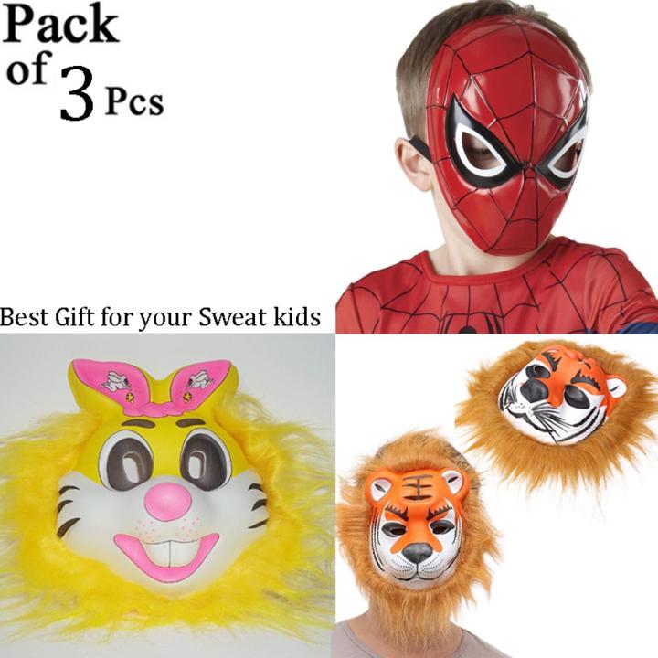 3 Pcs Face mask, Rabbit Cartoon, Spiderman And Lion Face Mask, Halloween festivals Cosplay Mask For kids And Boys