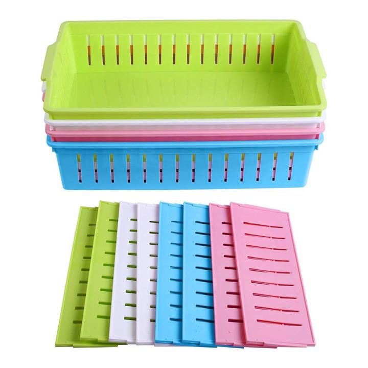 Plastic Office Collapsible Storage Box Bin Baskets Stackable Container Organizer with Partitions Tray(37 x 25 x 8.5 cm)