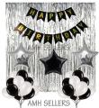 Graceful Theme of Happy Birthday Card Banner Birthday Decoration Set with '3' Foil Star Balloons '1'Shinny Fringe Curtain & Set of '20'PCs Latex Balloons For Decoration of Your Birthday Party Event-Beautiful Birthday Accessories. 