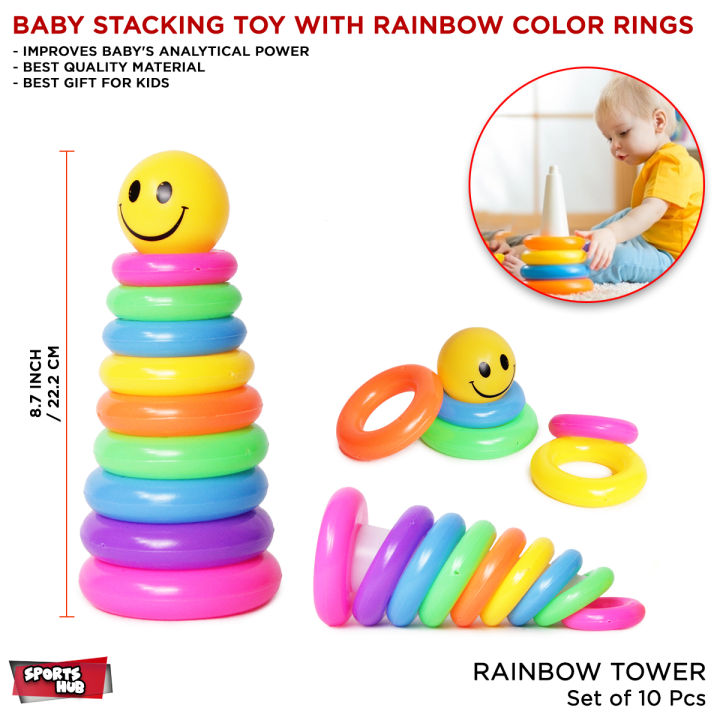 Rainbow Stacking Stack Up Colorful 9 Pcs Ring Tower For Early Learning Central Educational Toy Multicolor