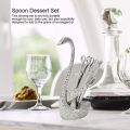 Spoon, Espresso Spoon, Mini Coffee Spoon, Small Spoons for Dessert Set of 6 with Swan Holder for Tableware for Wedding Tableware, Family Kitchens, Milk Tea Shops, Cafeterias. 