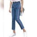 3 Color Stripped Loose Fit Blue Jeans For Women. 