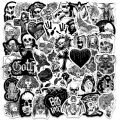 50/100pcs Black White Gothic Style Horror Sticker Waterproof Decal For DIY Laptop Skateboard Phone Car Sticker Patches for Kid. 
