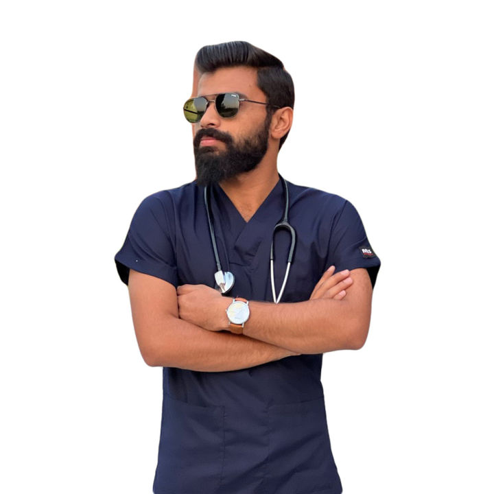 Navy blue doctors scrub. OT dress for medical students