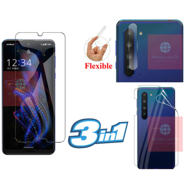 Sharp Aquos R5G Unbreakable Gorilla High Quality Tempered Glass Screen Protector Flexible+ Back Jelly Protector Clear Soft Protection Film Transparent Hydrogel Film + Back Camera Protector Flexible 9H Gorilla For Sharp Aquos R5G