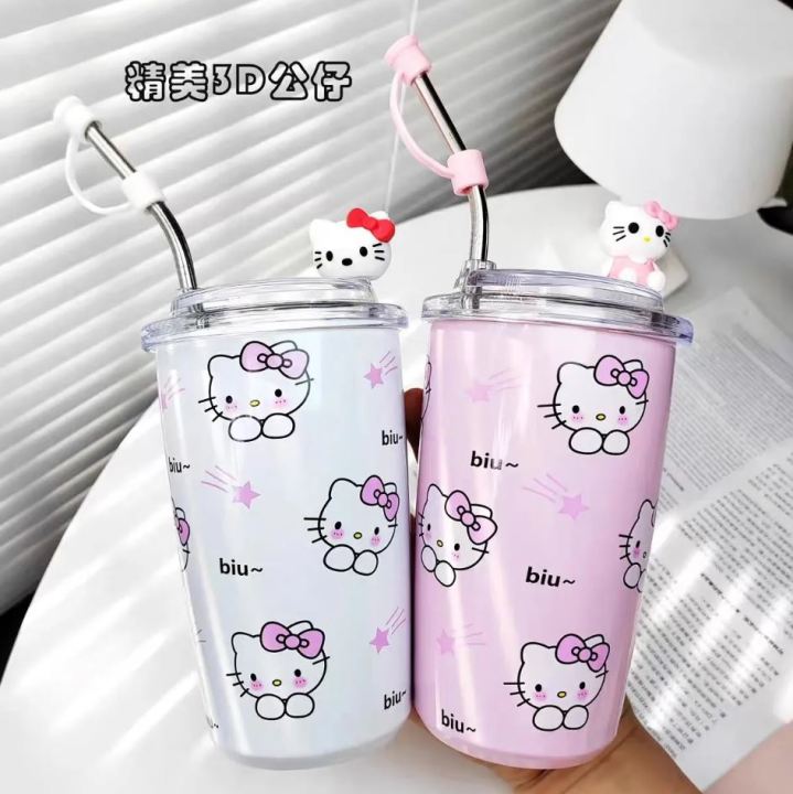 Imported%20Sanrio%20Hello%20Kitty%20450ml%20Kawaii%20Cups%20With%20Lids%20And%20Straws%20Insulated%20Cup%20304%20Stainless%20Steel%20Coffee%20Cute%20Birthday%20Gift%20Stainless%20Steel%20Water%20Bottle%20Tumbler%20for%20School%20Kids%20and%20Girls%20-%20Image%202