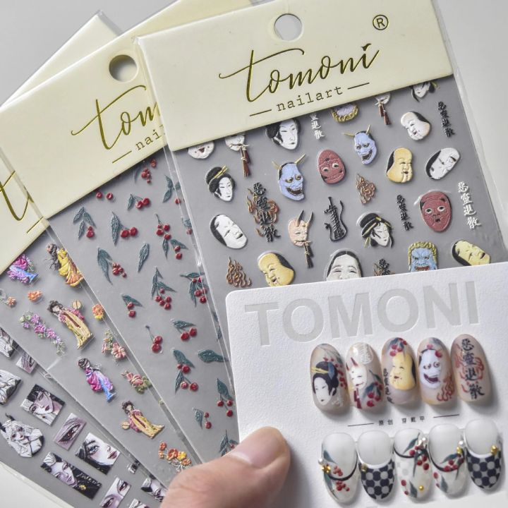 5D Realistic Relief Japan Evil Spirits Cartoon Young Characters With Horns Adheisve Nail Art Stickers Decals Manicure Ornaments