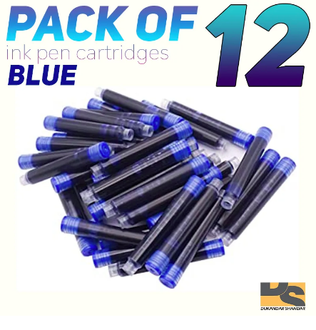Pack of 12 Ink pen cartridges ink pen refills Blue Ink | stationary items for girls and boys