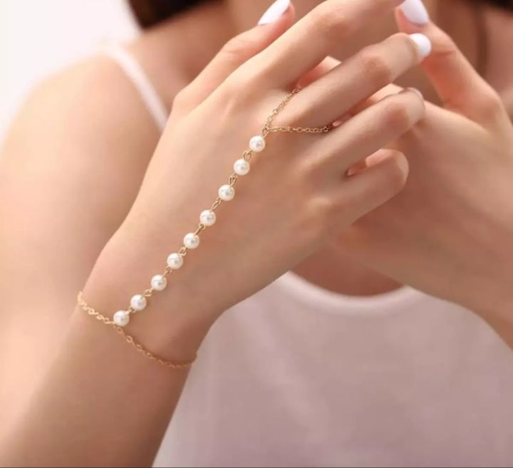 Gold%20Beautiful%20Excellent%20Quality%20Faux%20Pearl%20Bracelet%20Link%20Finger%20Ring%20Hand%20Chain%20Harness%20Jewelry%20For%20Girls%20/%20Women%20-%20Image%205