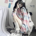 Women's Rainbow Striped T-shirt Loose Long-sleeved Casual Top. 