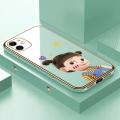 ZeroQiQi for iPhone 11 Back Cover Cute Girl Luxury 6D Plating Case Side Pattern Soft Silicone Square Mobile Phone Cases + Free Lanyard. 