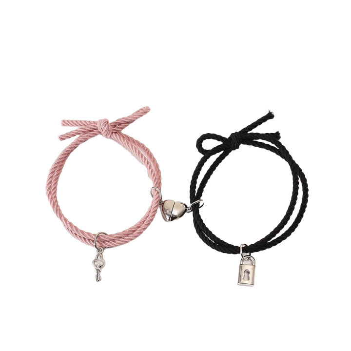 New 2025 Simple Keys Lock Love Ion Absorption Secondary Magnetic  Lovers Couple Rope Bracelets Gifts