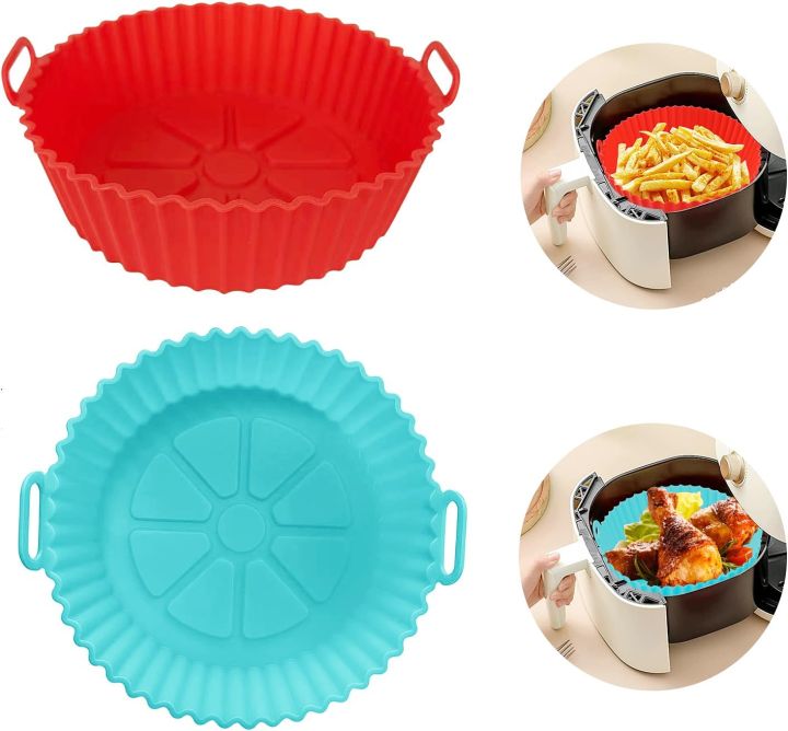 Air Fryer Liners Silicone, 8 Inch Air Fryer Basket, 2-Pack Reusable Air Fryer Liner, Food Grade Accessories, Replacement of Parchment Liners, No Need to Clean the Fryer