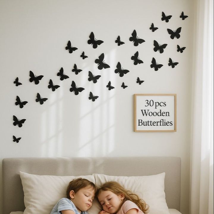 Pack of 30 Wooden Butterflies | 3D Butterfly Wooden Wall Decoration Items for Home, Bedrooms Inspire Kids and Look Decent