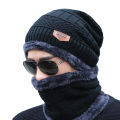 Winter Cap and neck Elastic Knitting Thick Fleece Warm Woolen Beanie Cap Sport Hat & Neck Scarf Set 2 Piece. 