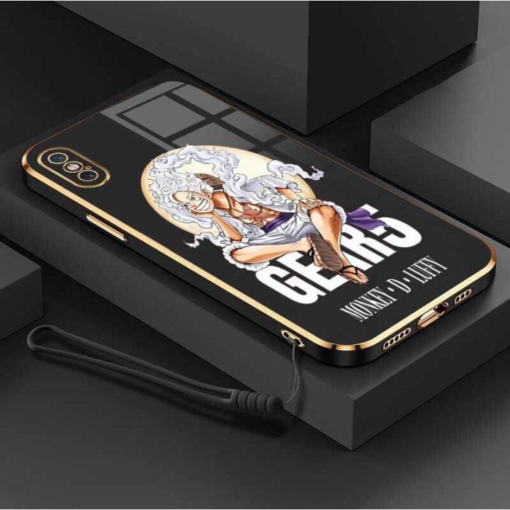 Casing For Iphone X Iphone XS Luxury Gear Fifth Sun God Nika Luffy Camera Protection Phone Case Plating Edges Silicone Soft Cover With Free Lanyard