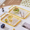 Set of 2 Acrylic Tray With Handles, Nordic Rectangular Storage Box Tray Home Kitchen Living Room Plastic Storage Tray Simple Cake Cup Tray, Rectangular Organizer, Golden, Metal Edge Acrylic Tray, Dinner Plate, Wind Fruit Snack Tray Nordic Style Restaurant. 