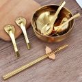 Bowl set 304 stainless steel golden bowl thickened double-layer insulation kitchen cooking tableware tableware golden chopsticks golden spoon. 
