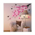 Flowers Wall Sticker Pink Birds DIY Wall Decor For Home/Office Colorful PVC Wall Paper Removeable Wall Decal. 
