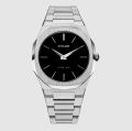 Ultra Thin Black Dial Stainless Steel Men's Watch Silver-tone A-UTB01. 
