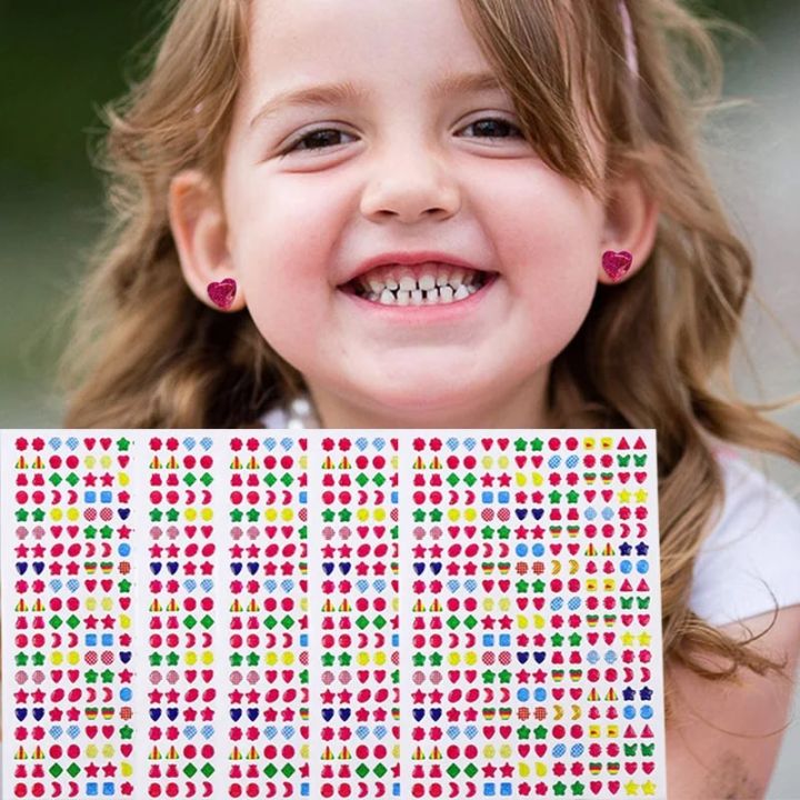 Kids Sticky Earrings 3D Gems Stickers Glitter Crystal Sticker Earrings For Girls Nail Ear Ring Princess Makeup Toys Gift