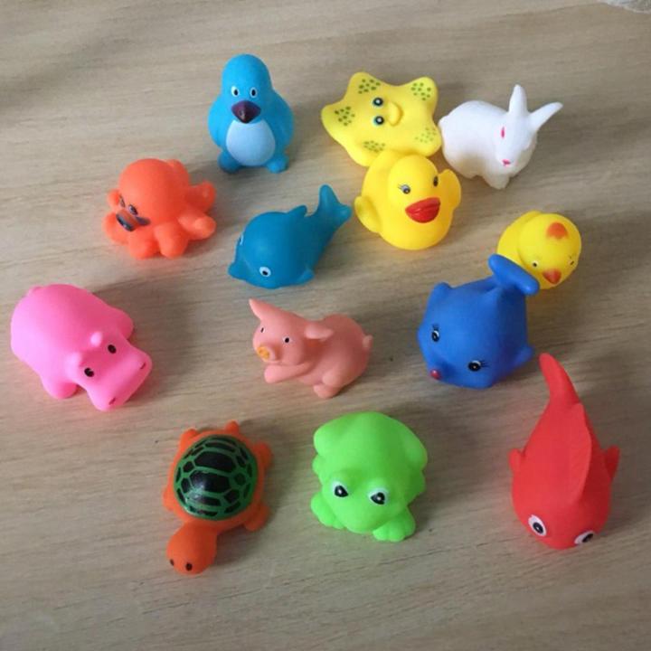 13Pcs Mixed Animal Swimming Water Toy Colorful Soft Floating Rubber Duck Squeeze Sound Squeaky Bathing toy for Baby Bath Toys M3