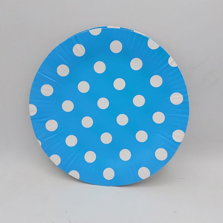 BLUE POLKA DOT PAPER PLATES - PACK OF 10 PAPER PLATES - BLUE THEME PAPER PLATES