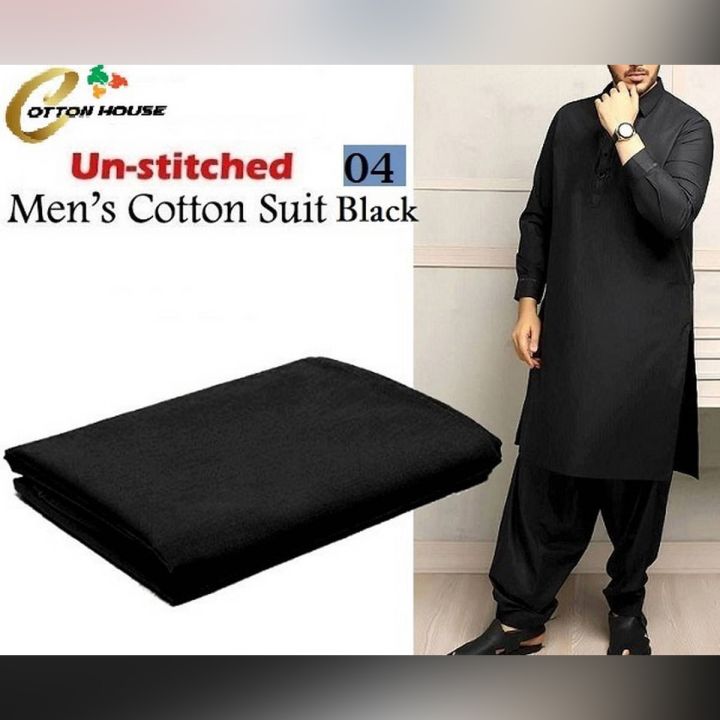 Black soft Cotton Unstitched Suit For Men/black Shalwar Kameez