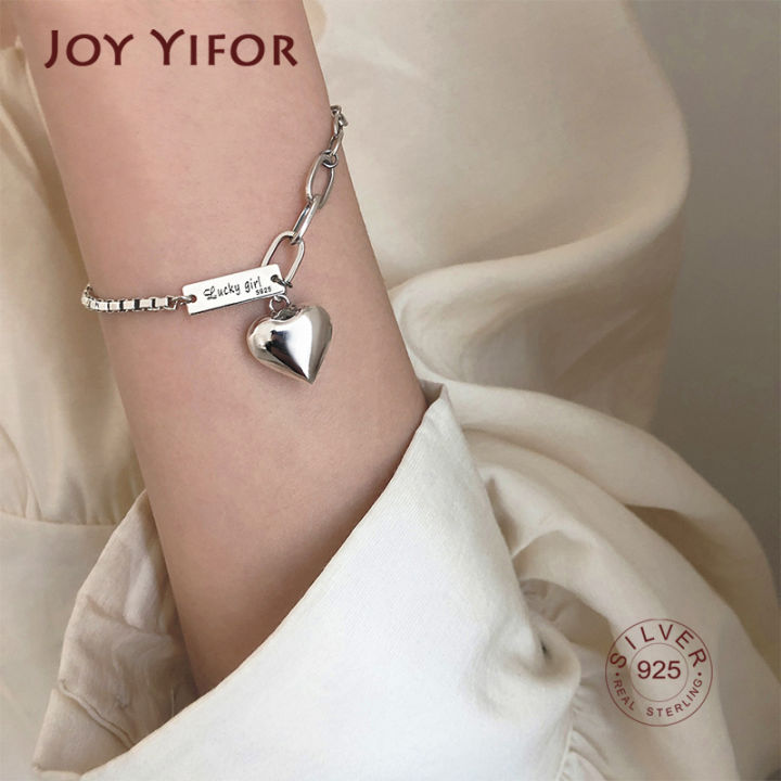 925 Sterling Silver LOVE Heart Pendant Bracelet For Women Trendy Thai Silver English Letter Tag Party Jewelry Gifts