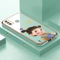 ZeroQiQi for Tecno Spark Go 2020 / Spark 6 Go Back Cover Cute Girl Luxury 6D Plating Case Side Pattern Soft Silicone Square Mobile Phone Cases + Free Lanyard. 