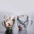 Creative Double Wall Glass Cup Real Flower Conch Flash Filler Glass Cups Hand Gifts High Borosilicate Glass Cups with Handles. 