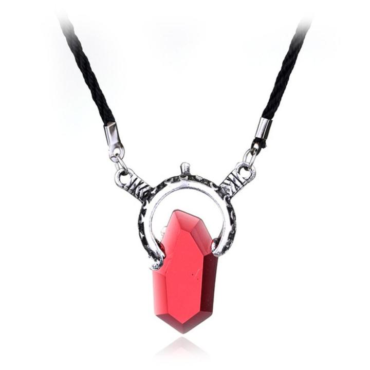 Trendy Dmc Devil Maycry 5 Dante Pendant Necklace Red Blue Gem Cosplay Necklaces Long Rope Chain Vintage S For Men