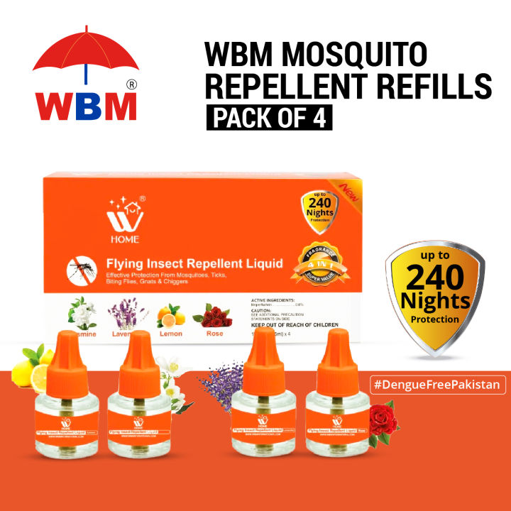 (Pack of 4) WBM Mosquito Liquid Refill 240 Nights Protection - 45 ml | Mosquito Repellent liquid