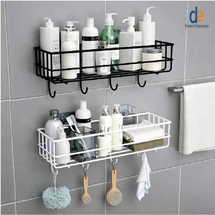 Dream Enterprises 1Pcs Punch-Free Storage Rack Wall Shelf Bathroom Accessories Rack Bedroom Storage Basket Household Organize Tools Kitchen Supplies Holder