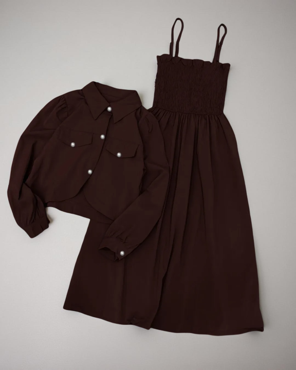 Kaaj Button Coati with Gazzer Romper Frock - 2 Piece Dress for Girls & Women | Summer Collection 2025 | Eid Special | Casual & Party Wear