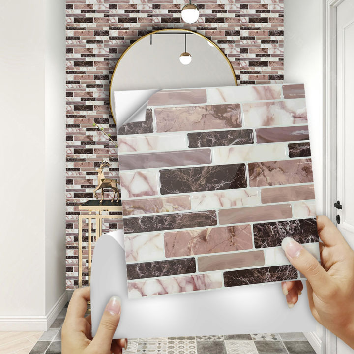 10pcs/set Flat Marble Mosaic Tiles Sticker Transfers Covers For Kitchen Bathroom Tables Peel Stick Waterproof Art Wall Decals