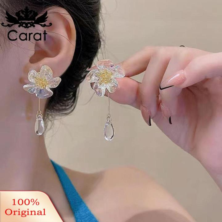 Carat Dangle Earrings Elegant Transparent Flower Dangling Earrings