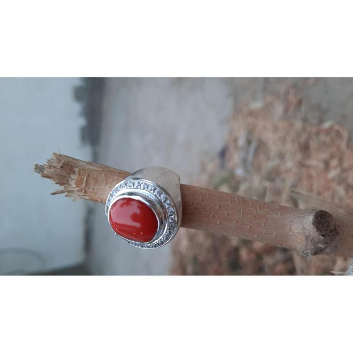 Red Coral Ring Men Pink Coral Ring Red Coral Stone For Ring Natural Marjan Stone Ring in 925 Silver