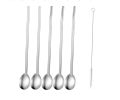 Reusable Stainless Steel Spoon Straw 2 in 1 Metal Spoon Drinking Straws Stirrer + Cleaning Brush Cocktail Spoons Set - Pack of 6. 