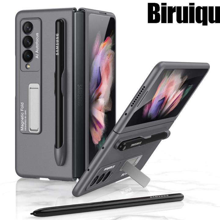 Biruiqu For Samsung Galaxy Z Fold 4 Case with S-Pen Pocket Protective Case with Built-in Magnetic Kickstand PC Shockproof Cover