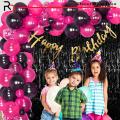 Pink and Black Happy Birthday Theme Set 1 Pcs Golden Bunting Banner +30 Pcs Balloons (15 Dark Pink Balloons+15 Pcs Black Balloons )5 Pcs Pink Confetti Balloons +1 Pcs Black Back Drop Curtain Beautiful Birthday Accessories Birthday Party Decorations. 
