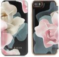 Ted Baker iPhone SE (2016) / 5S Case - Luxury Folio Case/Cover in Flower Design for Women with Built-in Interior Mirror - Porcelain Rose - Black. 