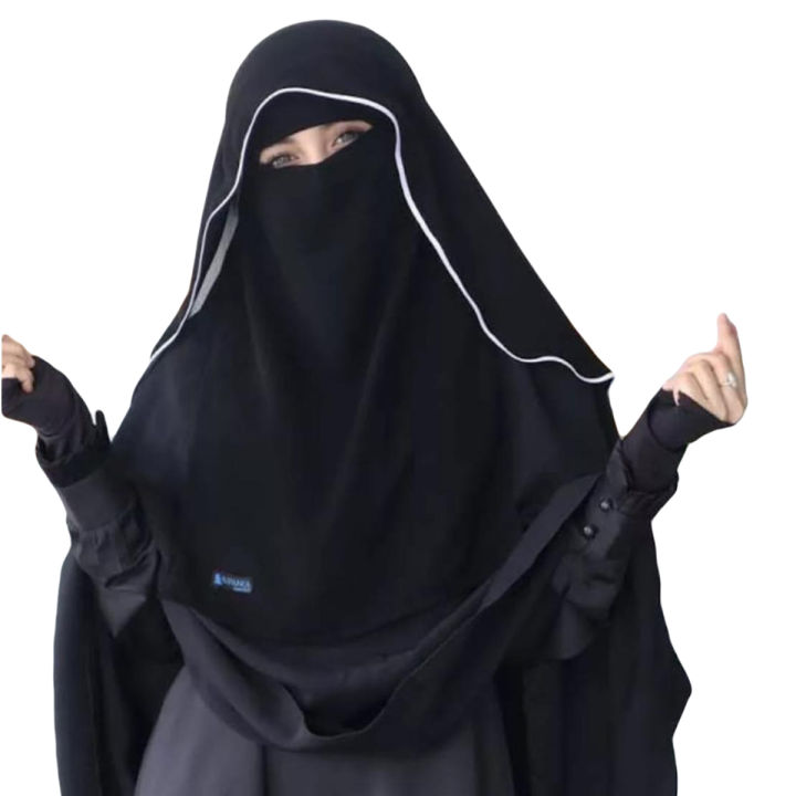 Butterfly Piped Layer Niqab, Hidden Eyes, Soft Chiffon Fabric