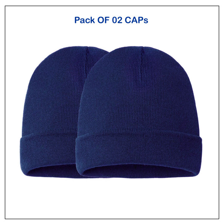 Pair of 02 Navy Blue School Uniform Caps | 06 Colors Winter Premium School Caps | Blue Color Uniform Winter Caps | Caps For Kid | Caps | Boys and Girls Caps for School | Student Caps for Uniform | Breathable School Caps | School Hats | School Uniform Caps