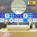 Gifts Art -  Tile Stickers Pack of 6 / 12 / 24 / 48 / 102 Pcs. 12x12 cm Blue Pattern Design Wall Decorative Self Adhesive Tiles Stickers Bathroom Kitchen Sticker Wall Wallpaper Border Decoration. 