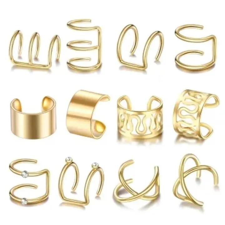 Ear%20Cuff%20Non%20Piercing%20%E2%80%93%206%20Pairs%20of%20Ear%20Clips%20Fashion%20Earring,%20Wrap%20Design%20Metal%2012pcs/Set%20Earrings%20for%20girl%20&%20woman%20-%20Image%202