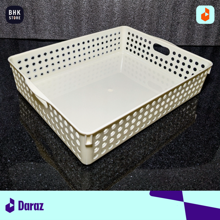 Italian Multipurpose Rectangular Storage Basket with Handles For Home, Kitchen, Office, Classroom - Premium Quality Plastic Drop-Resistant Organizer Bin - Flat Desk Tray Fits A4 Size Papers, Letters, Books, Notes, Files, Journals, Handouts, Workbooks